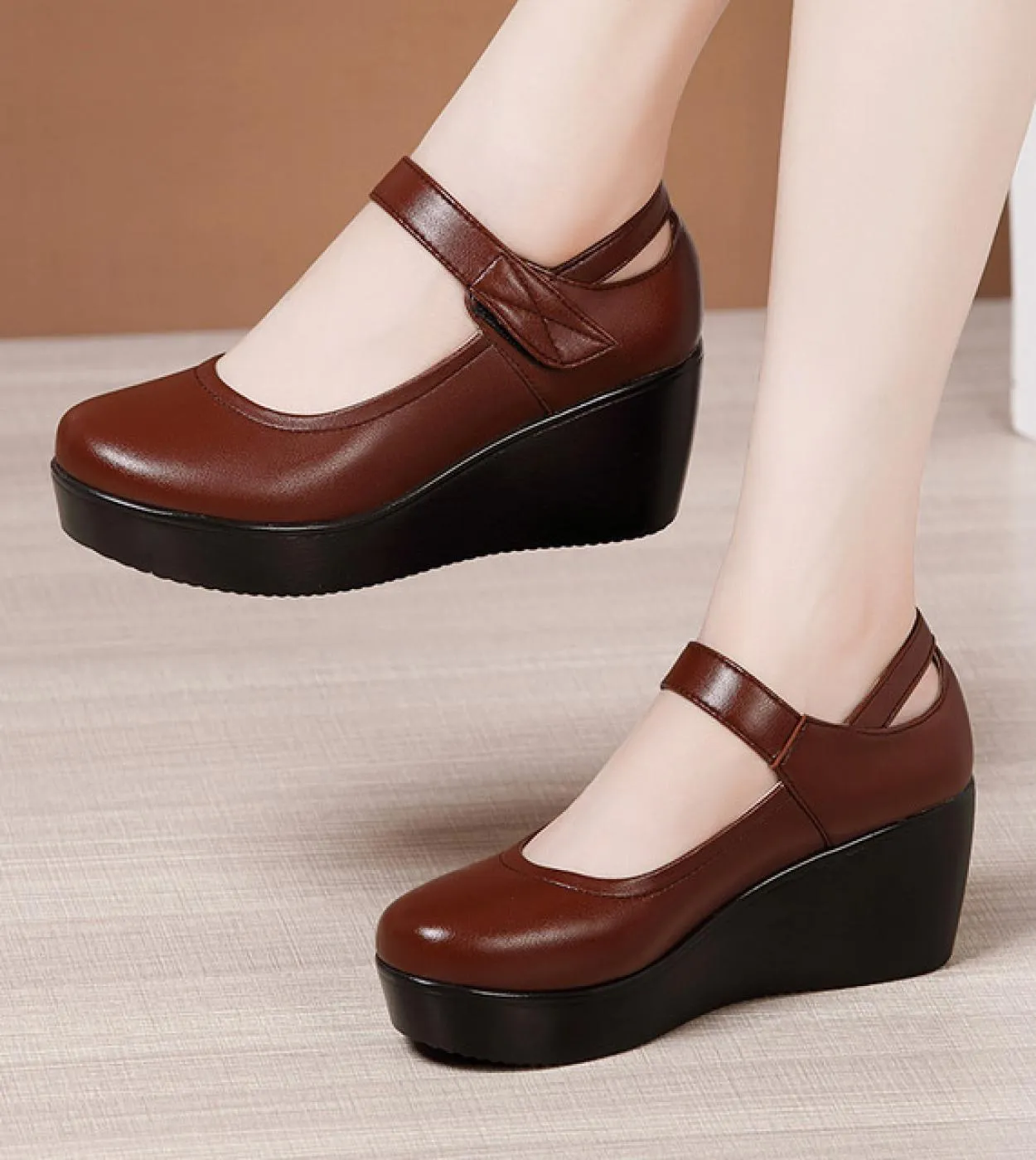 Décolleté con zeppa a punta tonda Scarpe da donna Scarpe Mary Jane Scarpe con fondo spesso Scarpe con plateau Décolleté Fashion