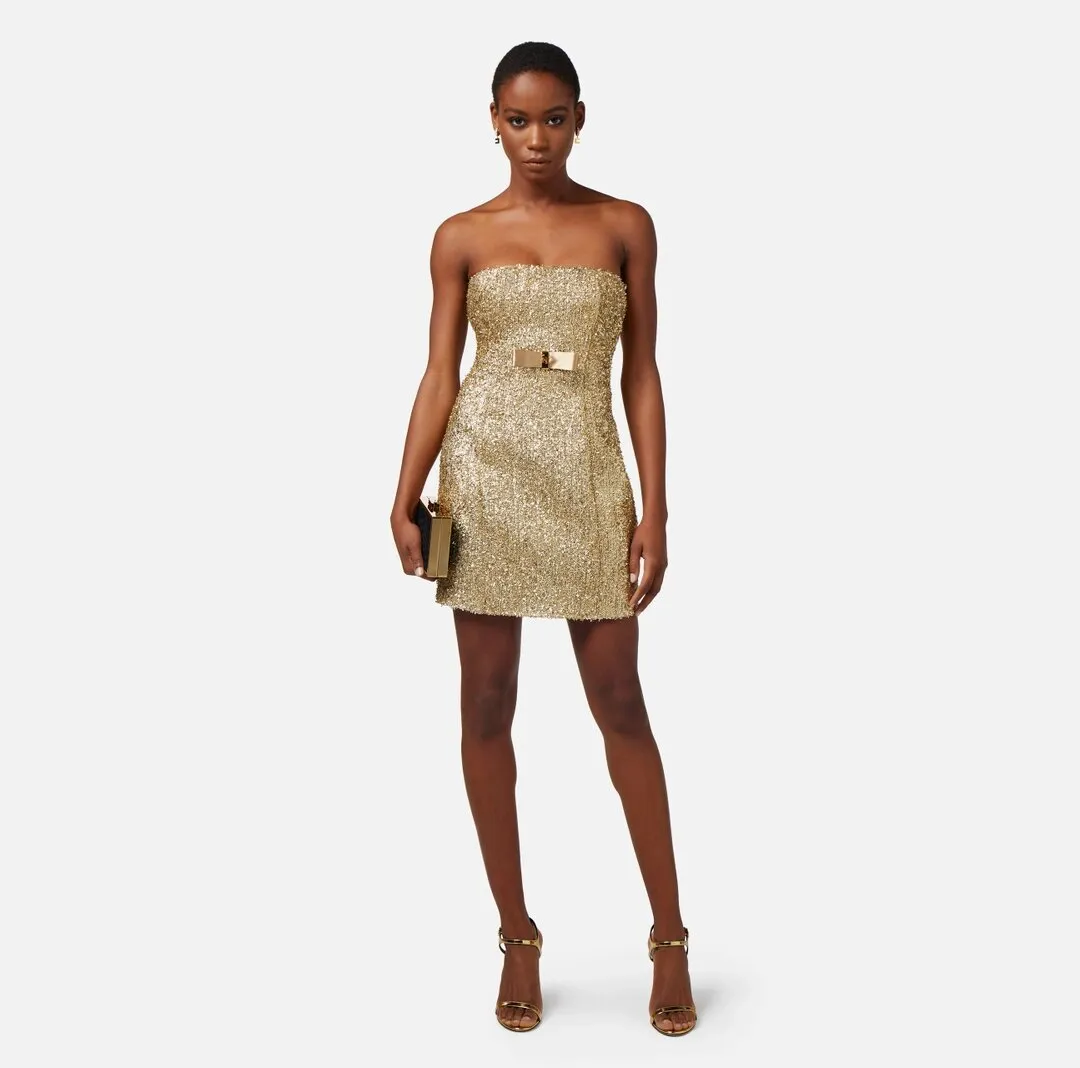 ELISABETTA FRANCHI Miniabito in tweed lurex con fiocco