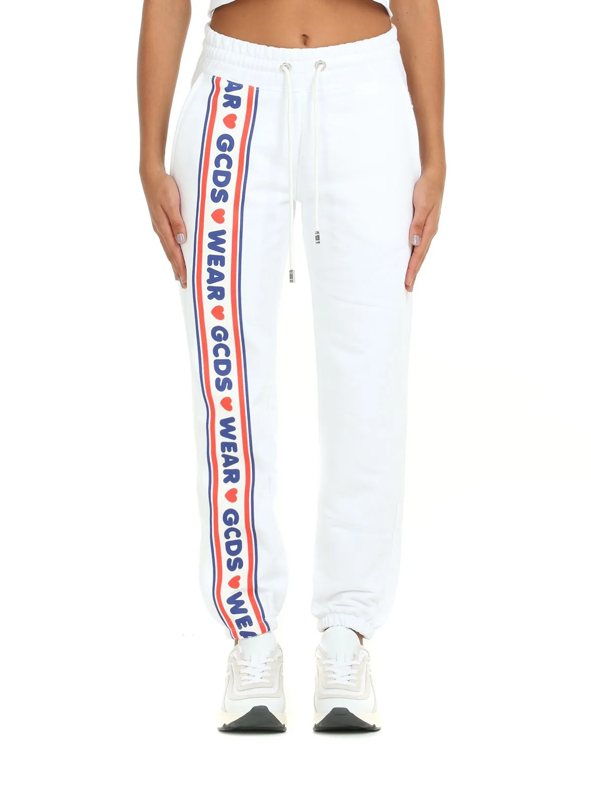 GCDS   PANTALONE TUTA IN COTONE BIANCO
