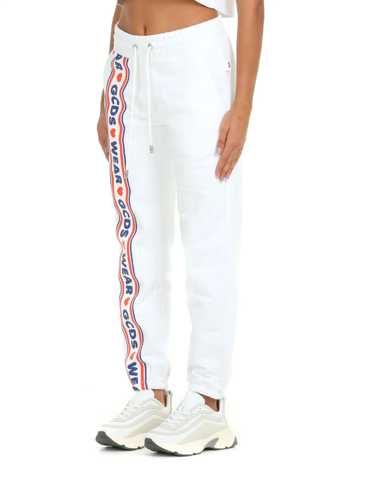 GCDS   PANTALONE TUTA IN COTONE BIANCO