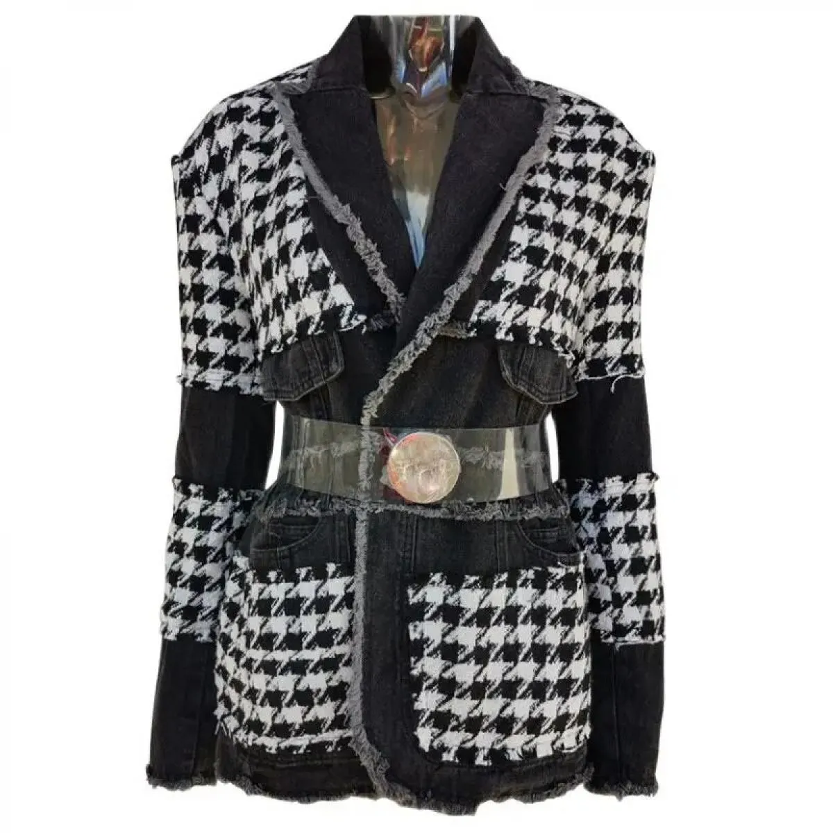 Giacca blazer in tweed Giacca blazer in tweed moda donna Giacca blazer in denim da donna alta