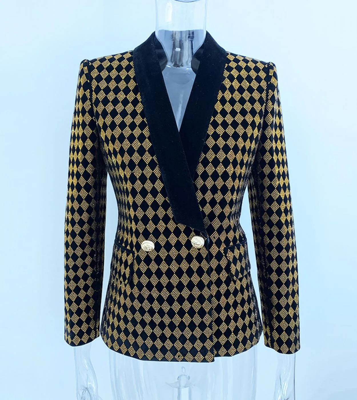 Giacca in velluto Blazer con diamante 2022 Nuovo design geometrico Hot Diamond collo a scialle in velluto Giacche da abito Cappo
