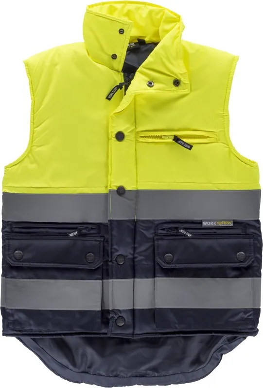 Gilet imbottito bicolore con 2 nastri riflettenti Giallo AV Navy