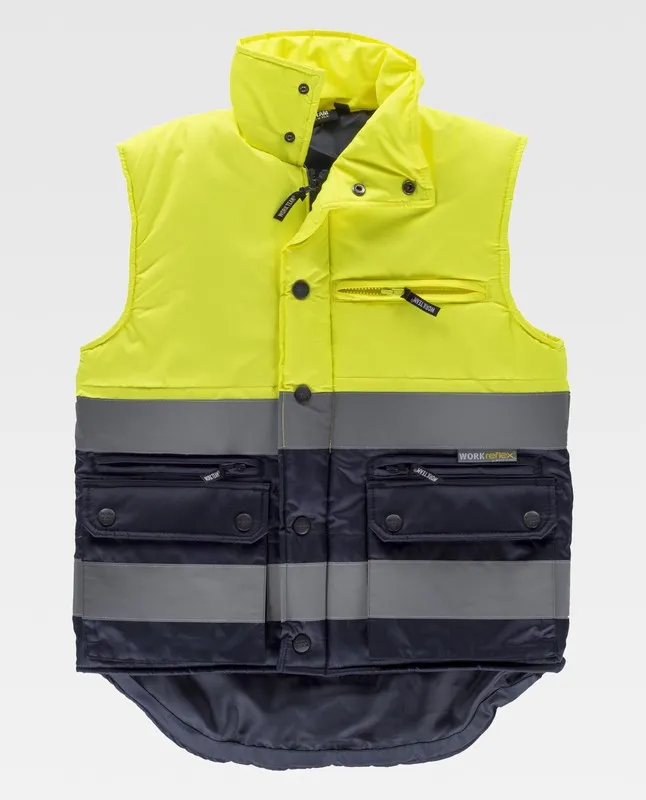Gilet imbottito bicolore con 2 nastri riflettenti Giallo AV Navy