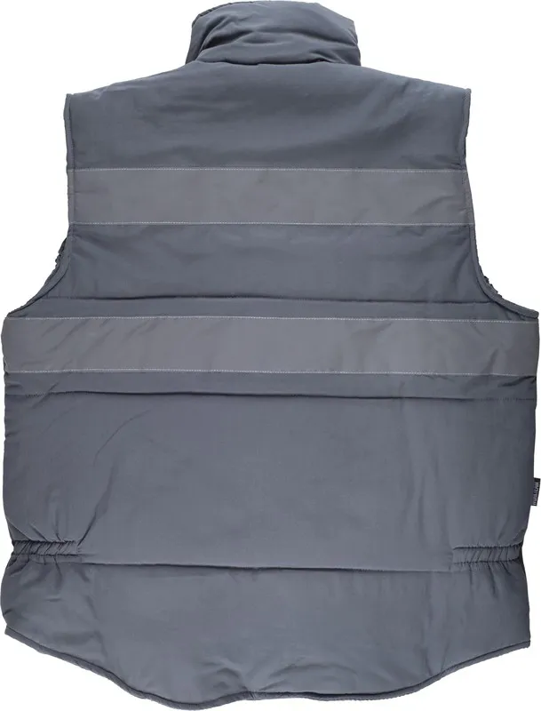 Gilet imbottito e multitasche con frangivento e 2 nastri riflettenti grigi