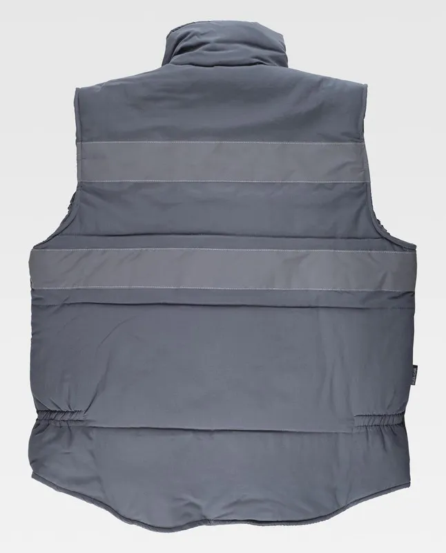 Gilet imbottito e multitasche con frangivento e 2 nastri riflettenti grigi