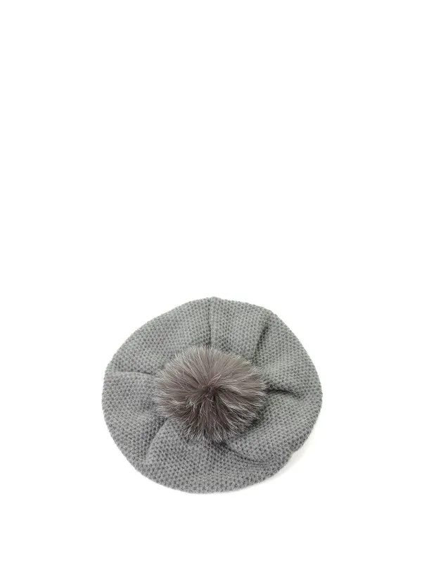 Honeycomb beret in pure cashmere with pompon