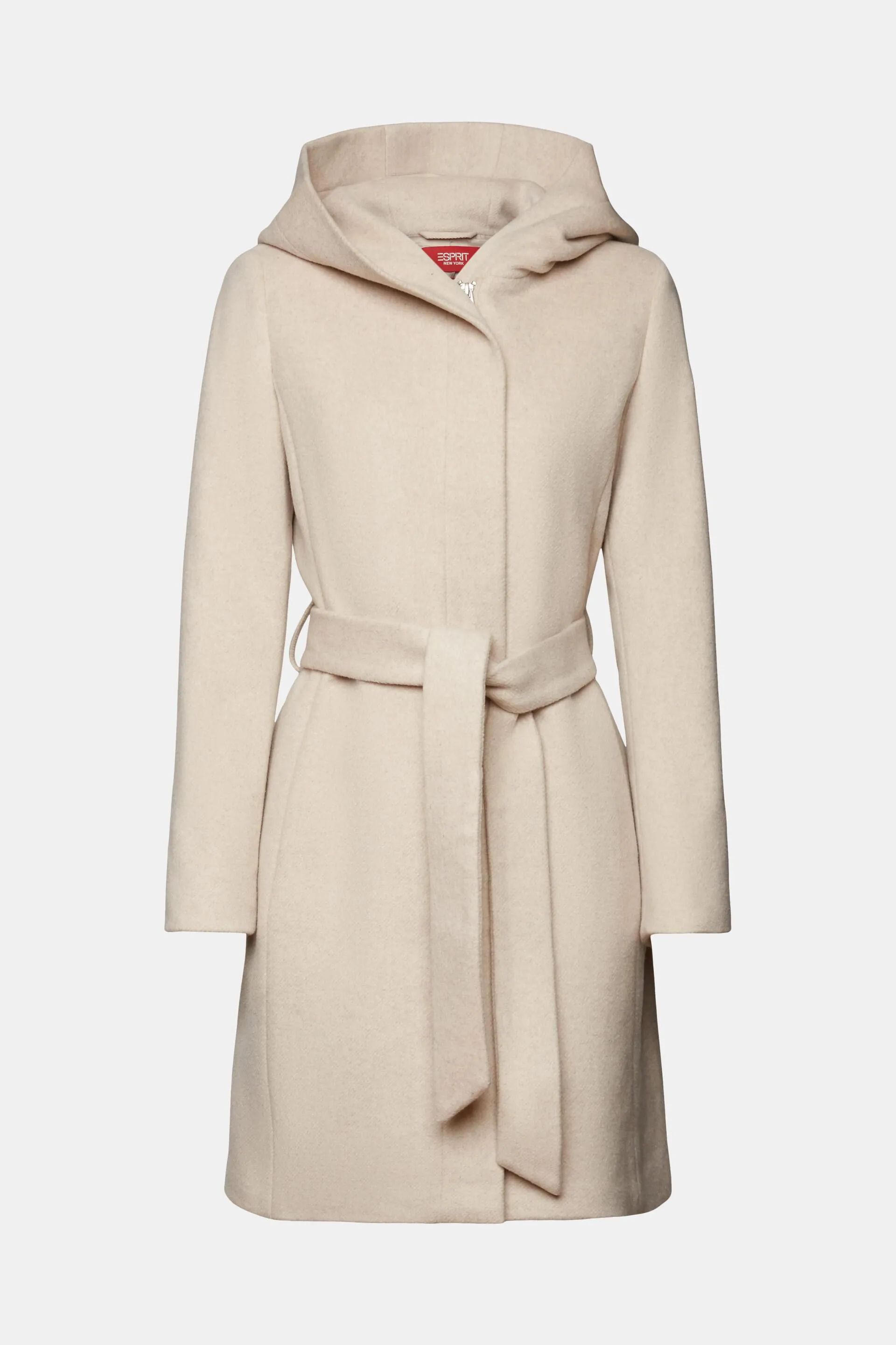 In materiale riciclato: cappotto in misto lana con cappuccio e cintura