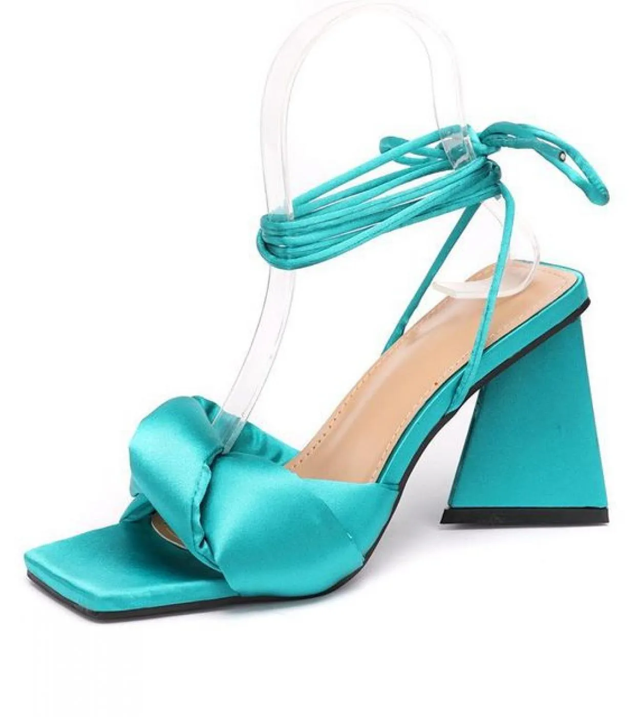 Ins Style Sandali da donna con tacco a triangolo Cinturino alla caviglia Tacchi alti incrociati Sandali gladiatore Moda estiva S