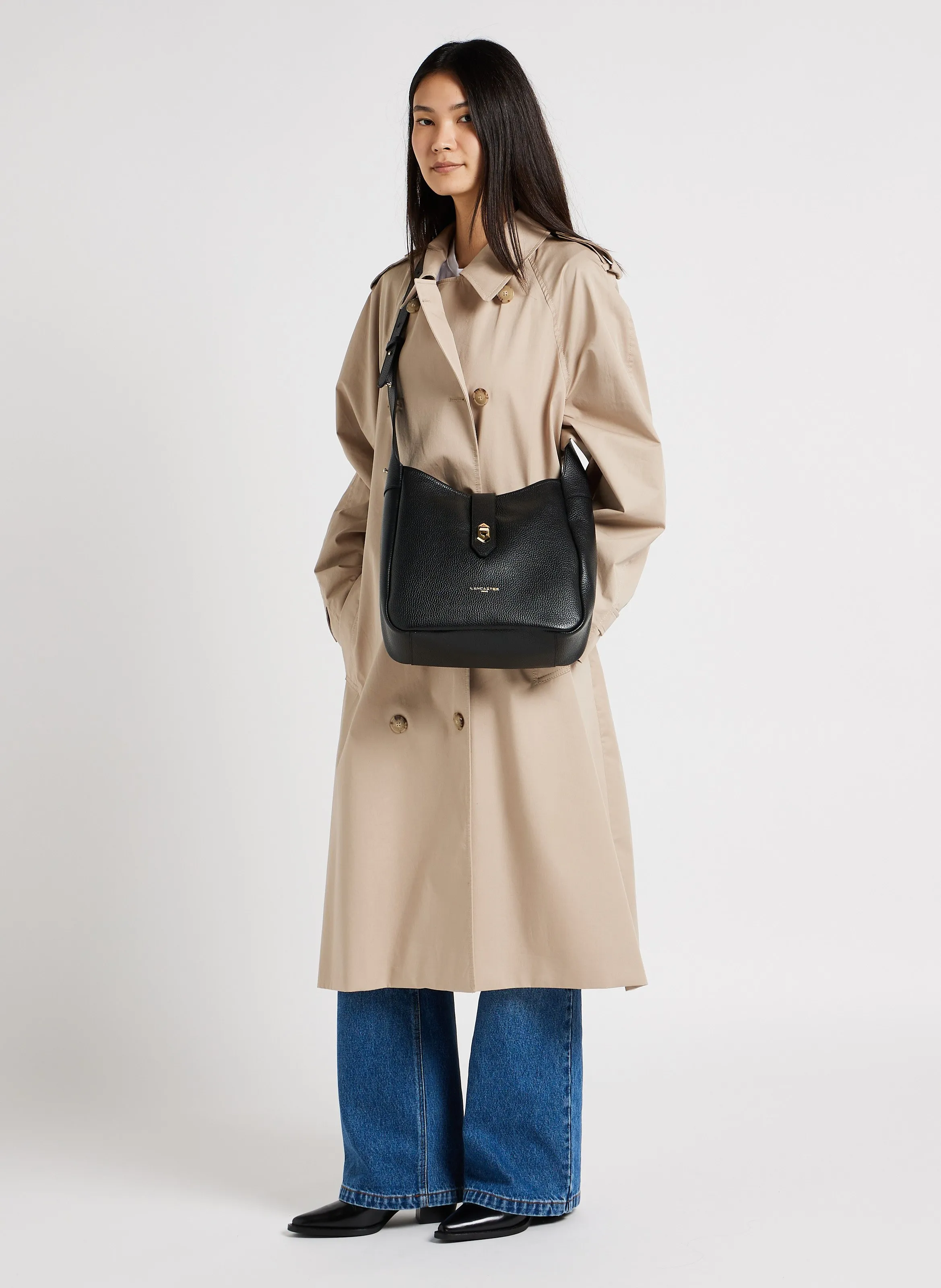  LANCASTER PARIS   TOP DOUBLE - Borsa a secchiello in pelle grana | Nero