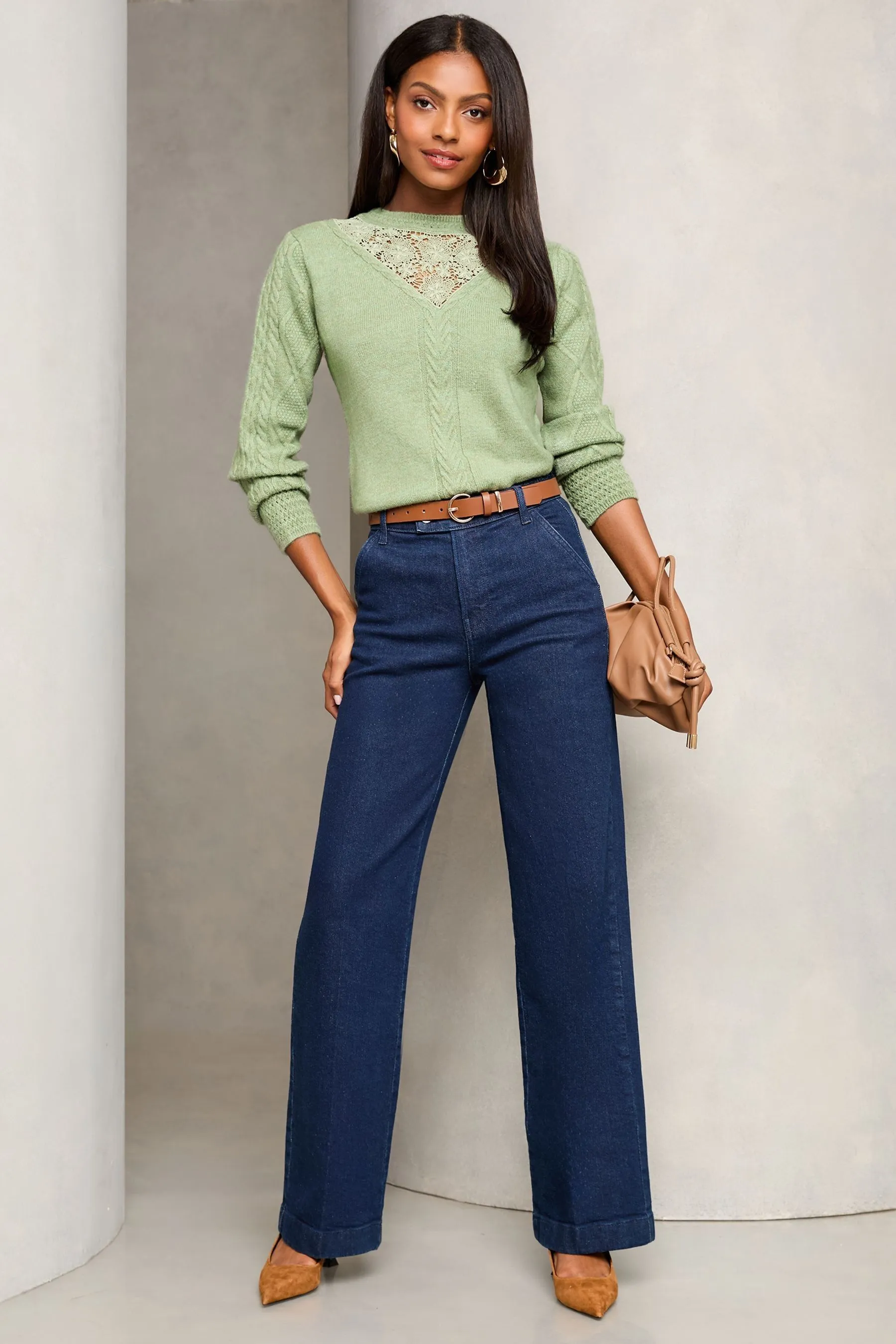 Lipsy Lace Yolk Maglione a trecce lavorato a maglia    