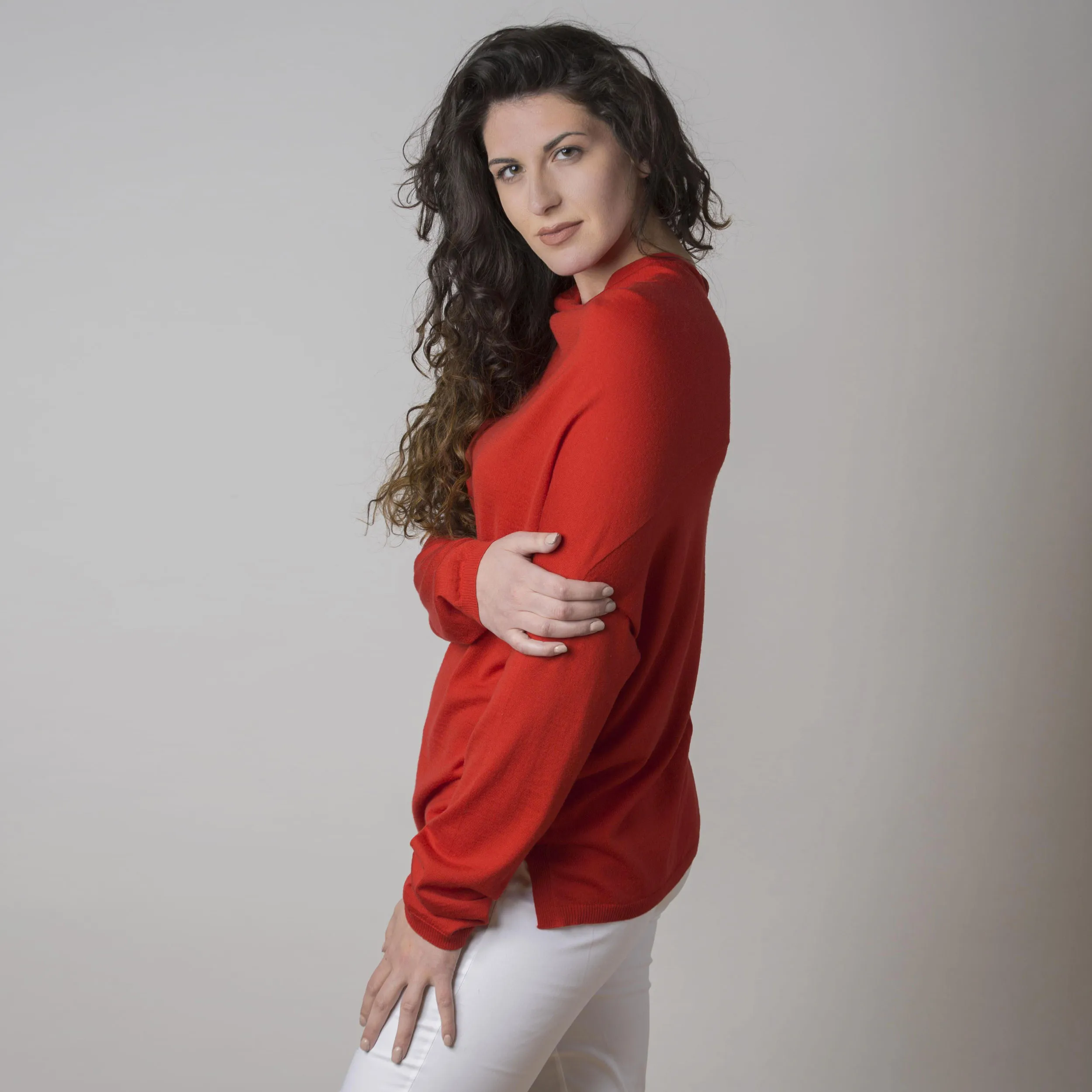 Maglia in Cashmere e Seta Rossa Collo Anello
