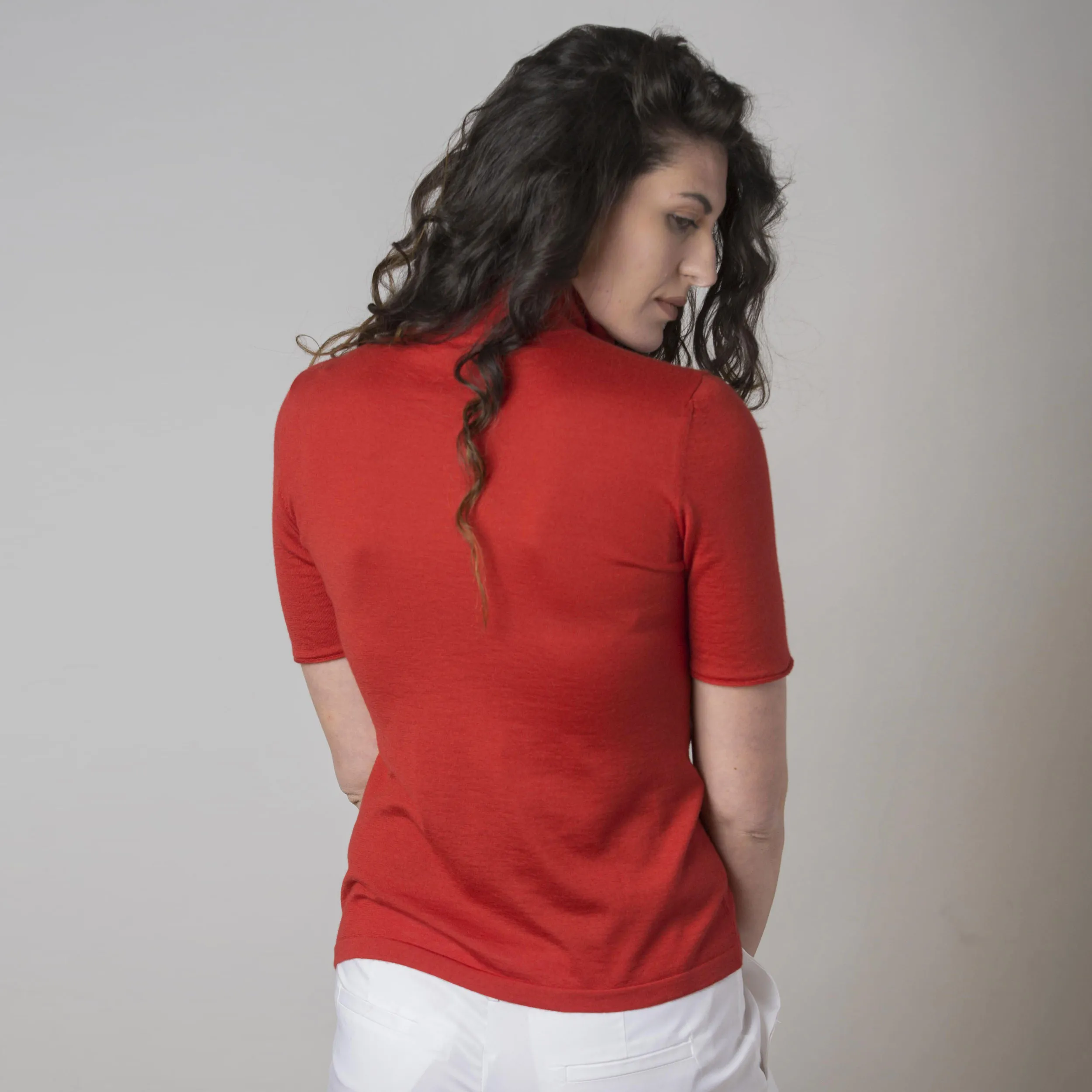 Maglia Polo in Cashmere e Seta Rossa