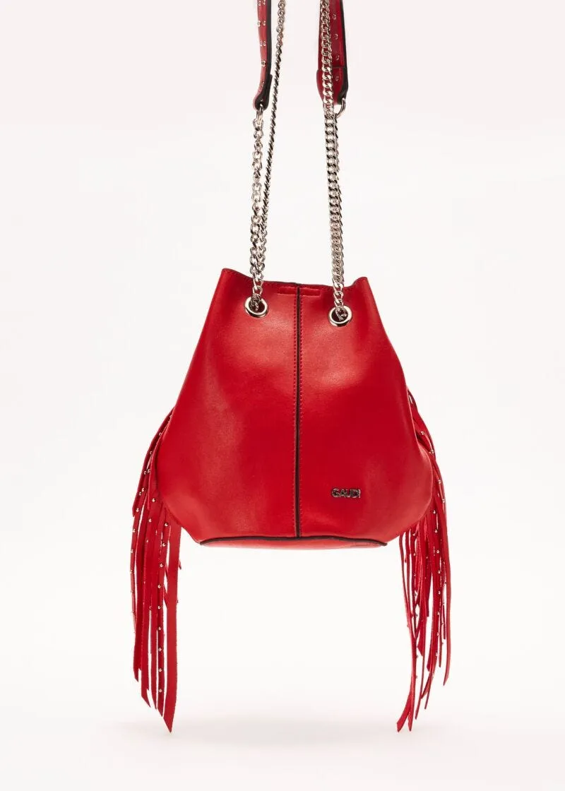 Mini bag effetto pelle con frange