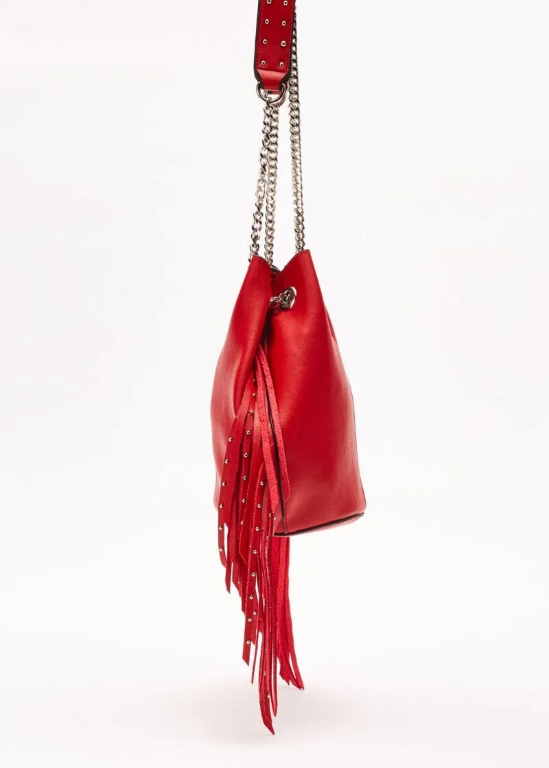 Mini bag effetto pelle con frange
