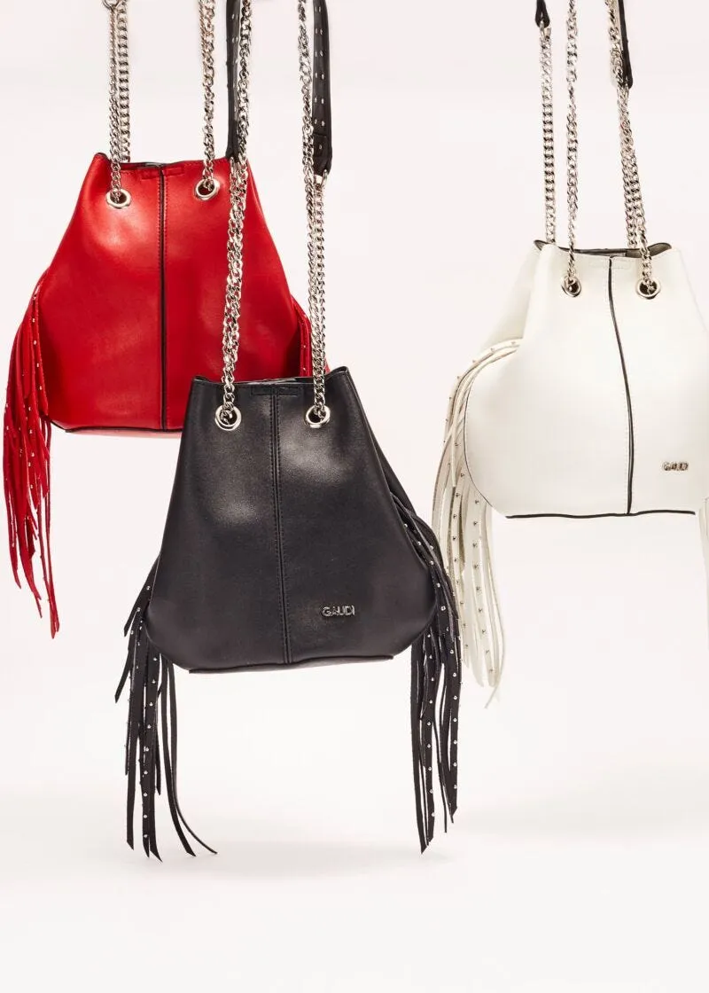 Mini bag effetto pelle con frange