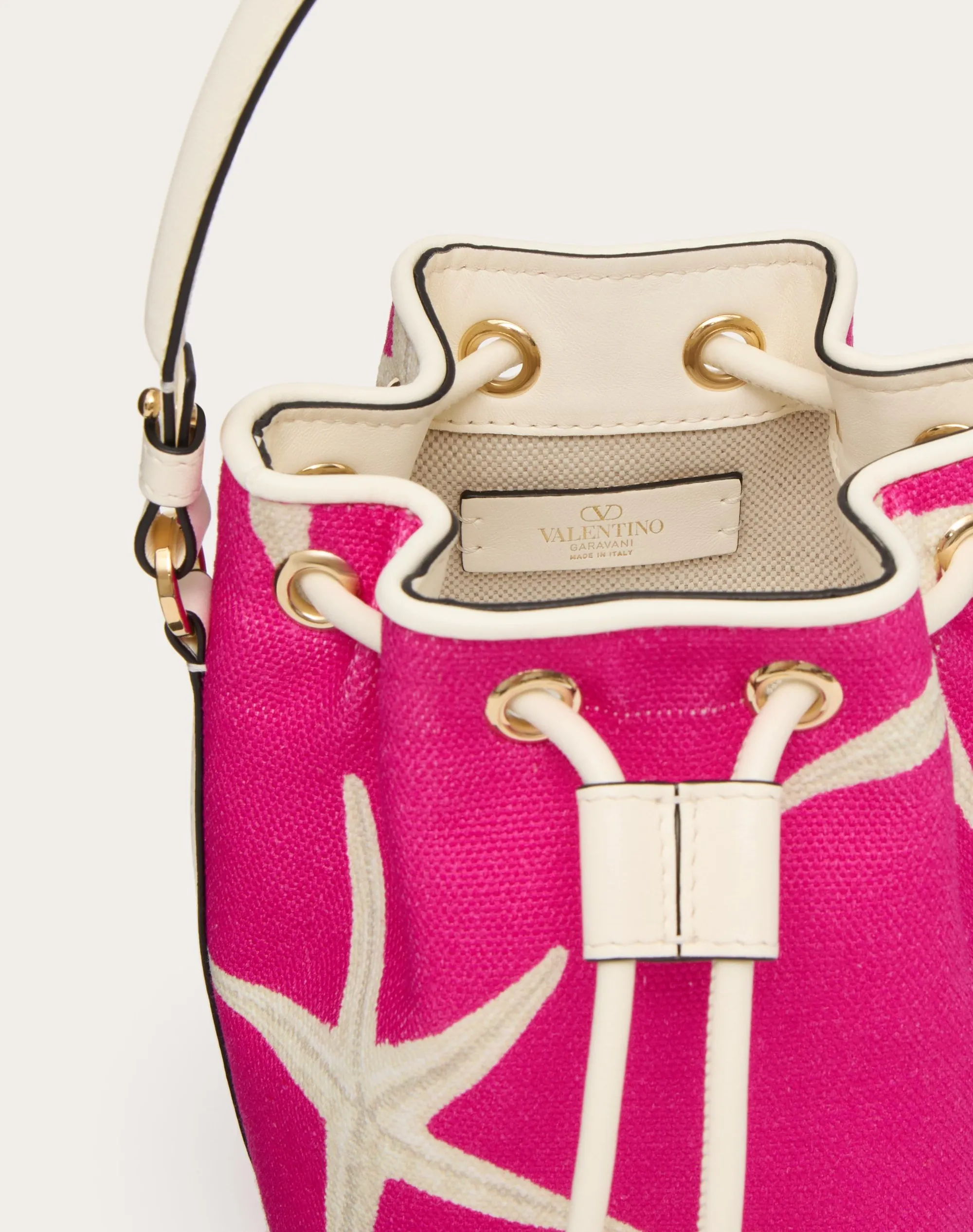 MINI BORSA A SECCHIELLO VALENTINO GARAVANI ESCAPE IN CANVAS CON STAMPA STARFISH