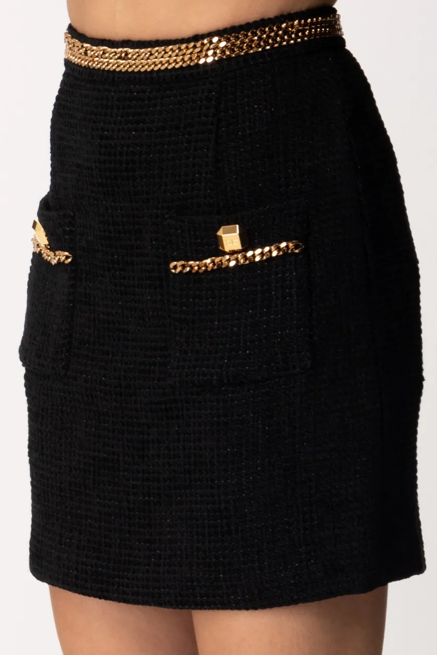 Minigonna in tweed con catena Nero