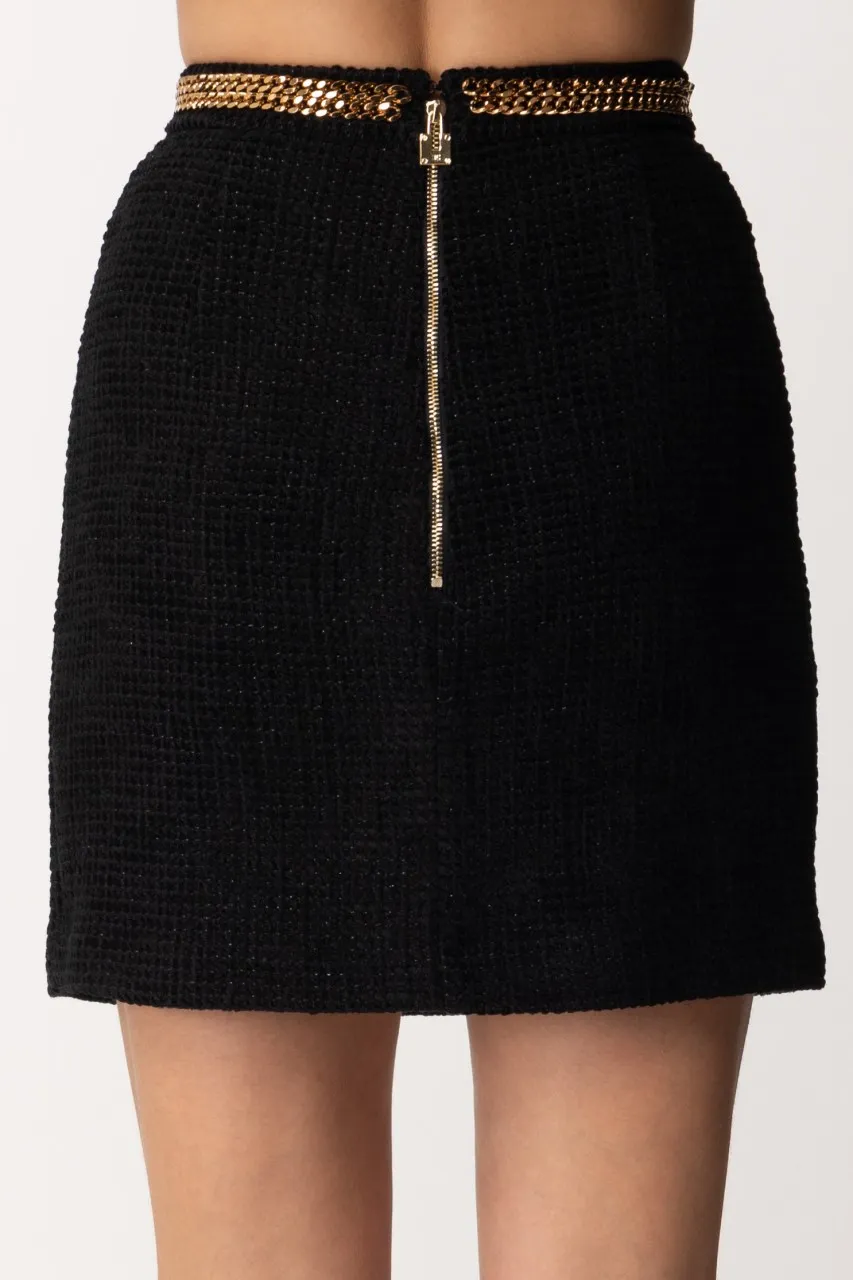 Minigonna in tweed con catena Nero