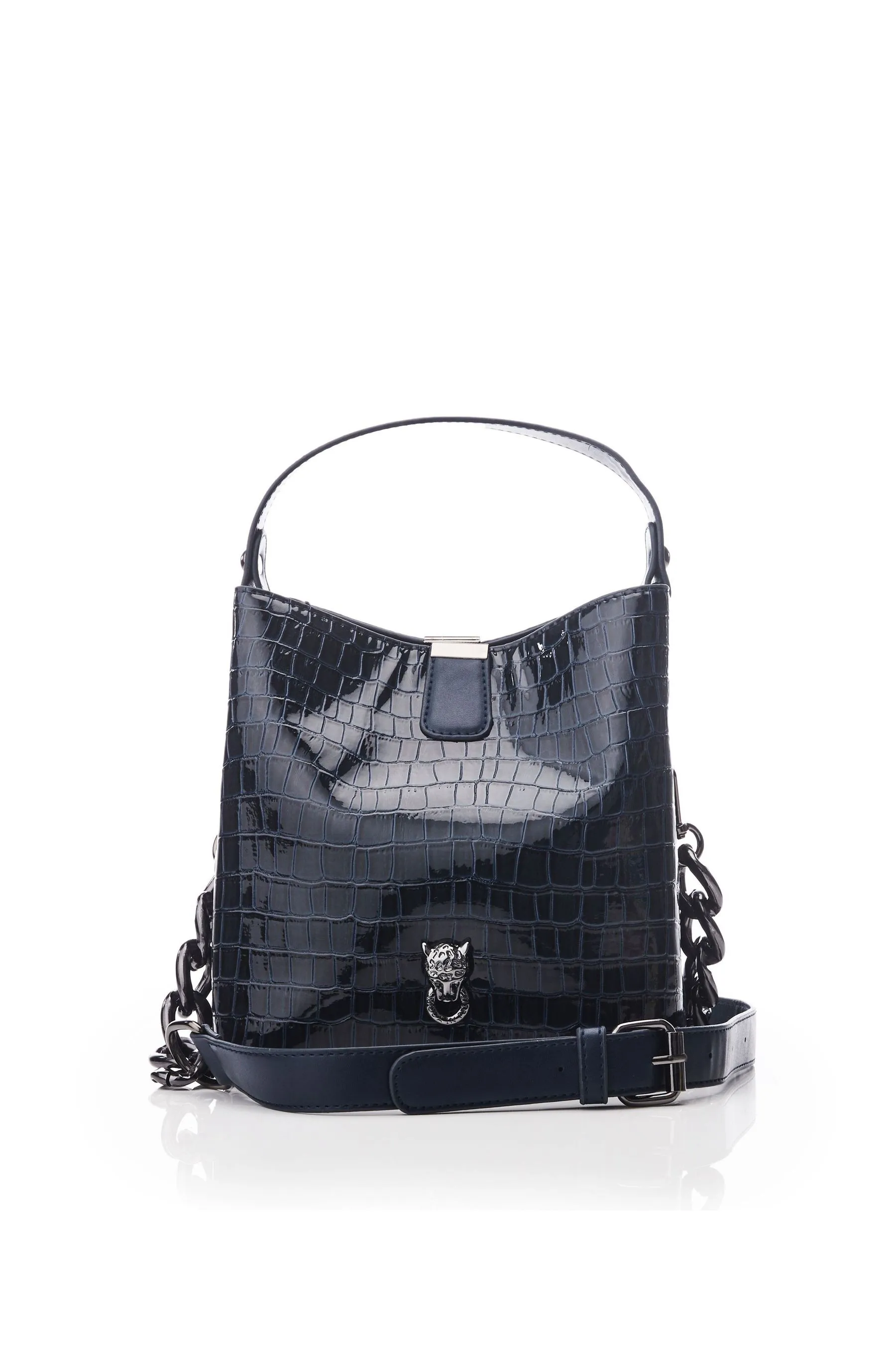Moda in Pelle Adriana - Borsa a secchiello effetto coccodrillo lucido