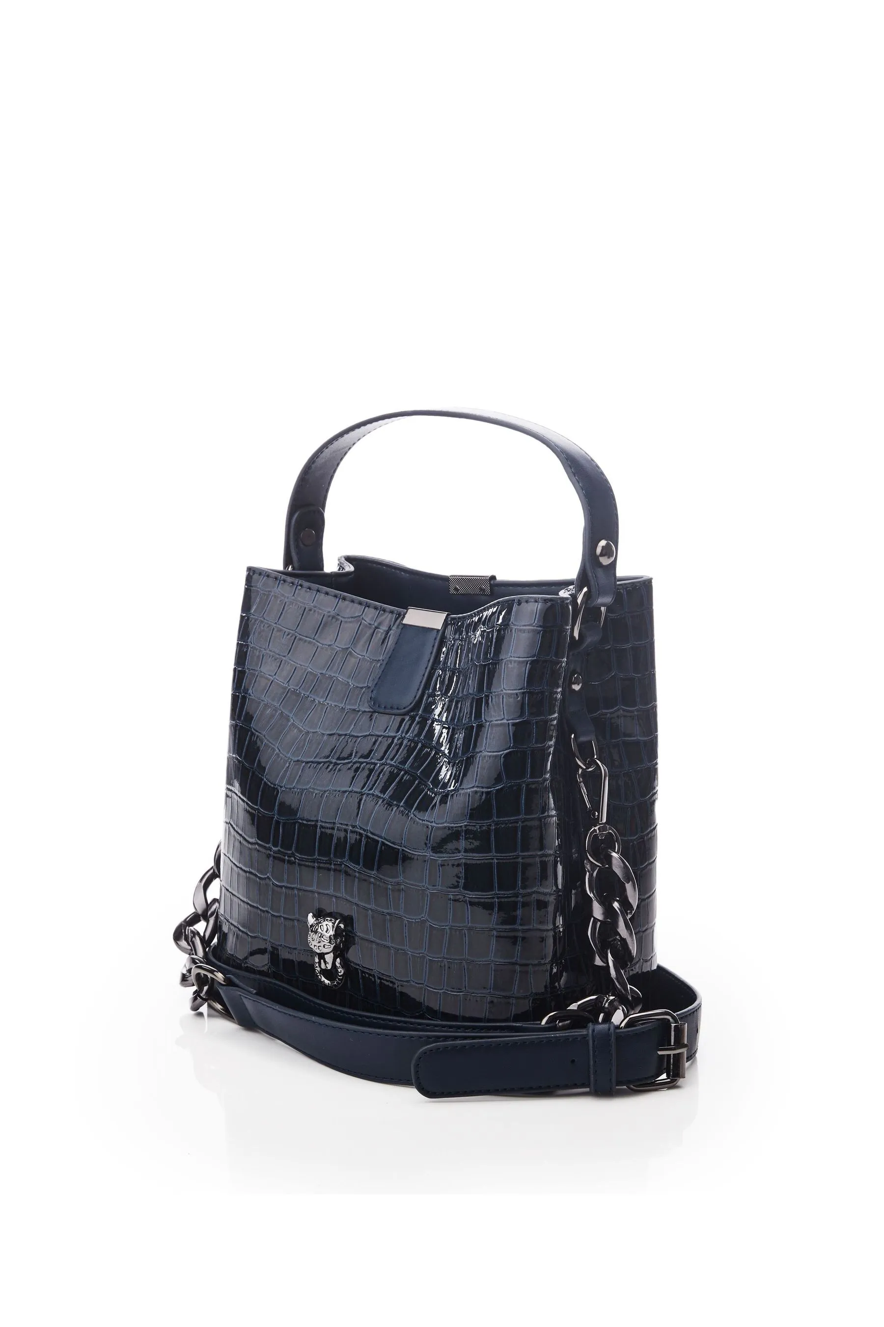 Moda in Pelle Adriana - Borsa a secchiello effetto coccodrillo lucido