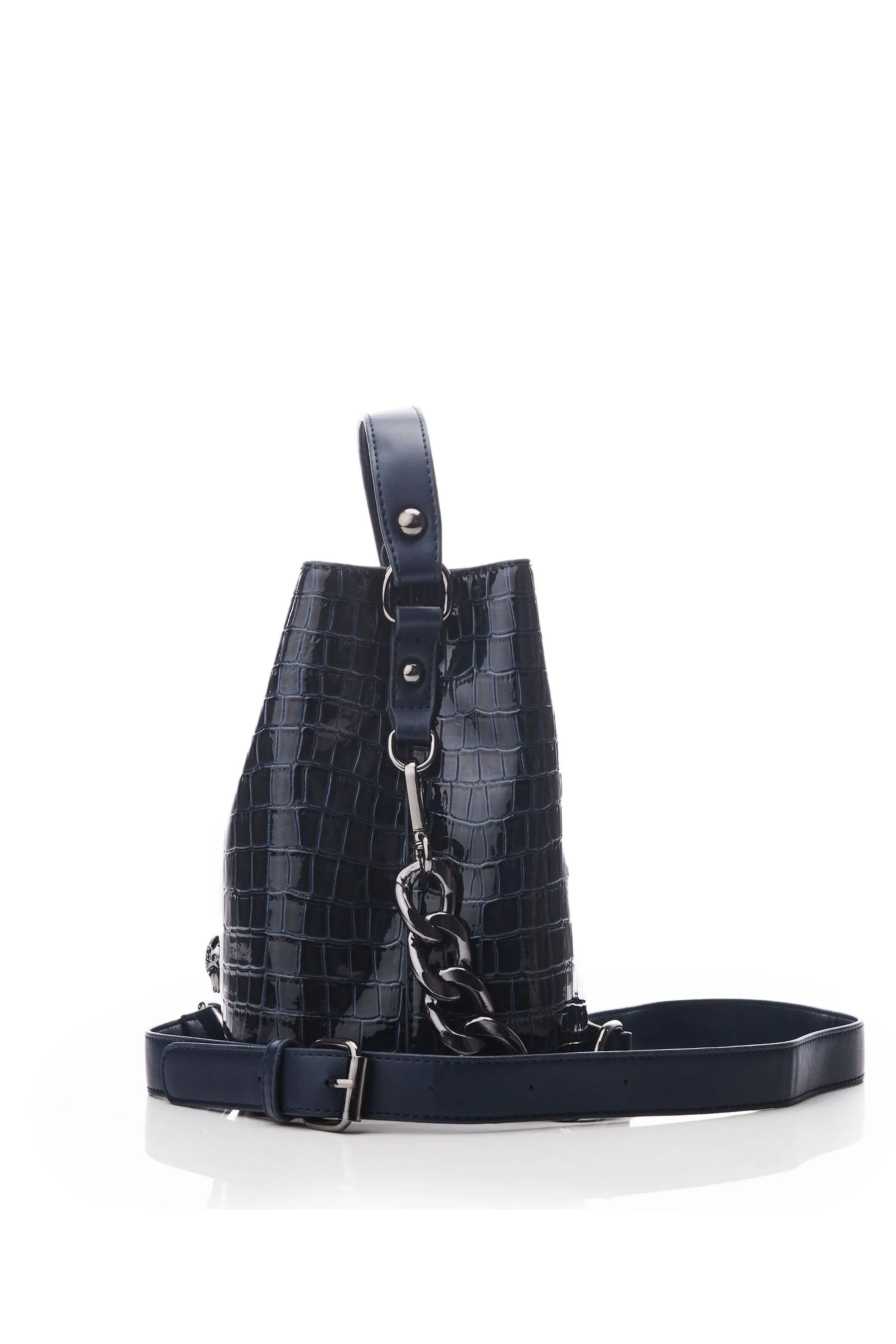 Moda in Pelle Adriana - Borsa a secchiello effetto coccodrillo lucido