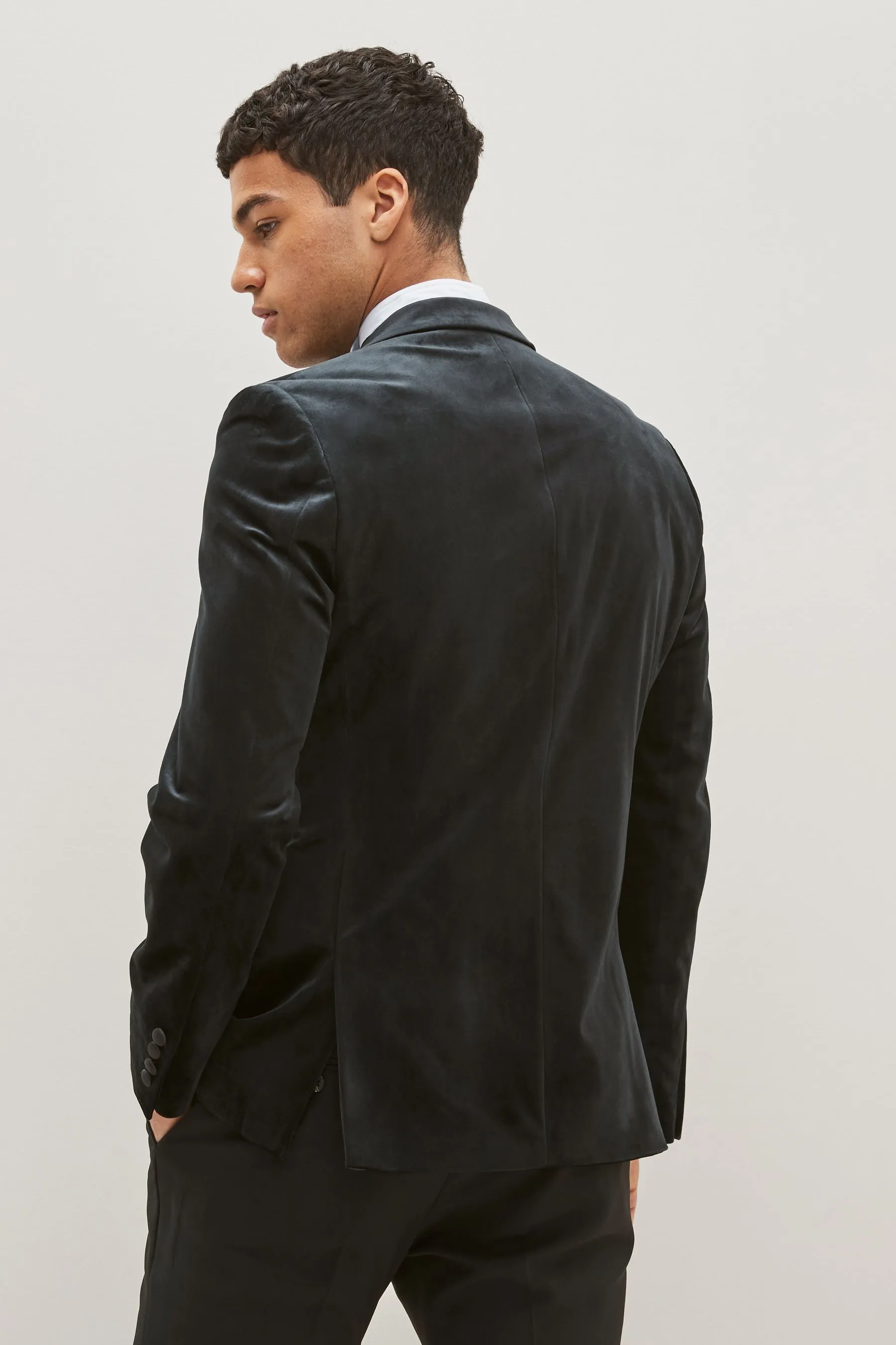 Nero  - Blazer Vestibilità attillata / Slim doppiopetto in velluto