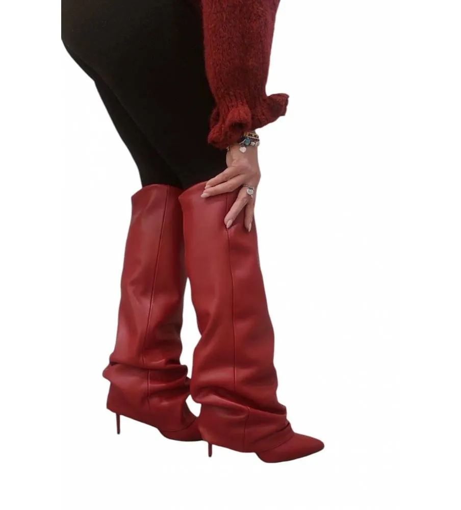 Ni-Na* Stivale In Pelle Bordeaux Orietta 8 Made in Italy