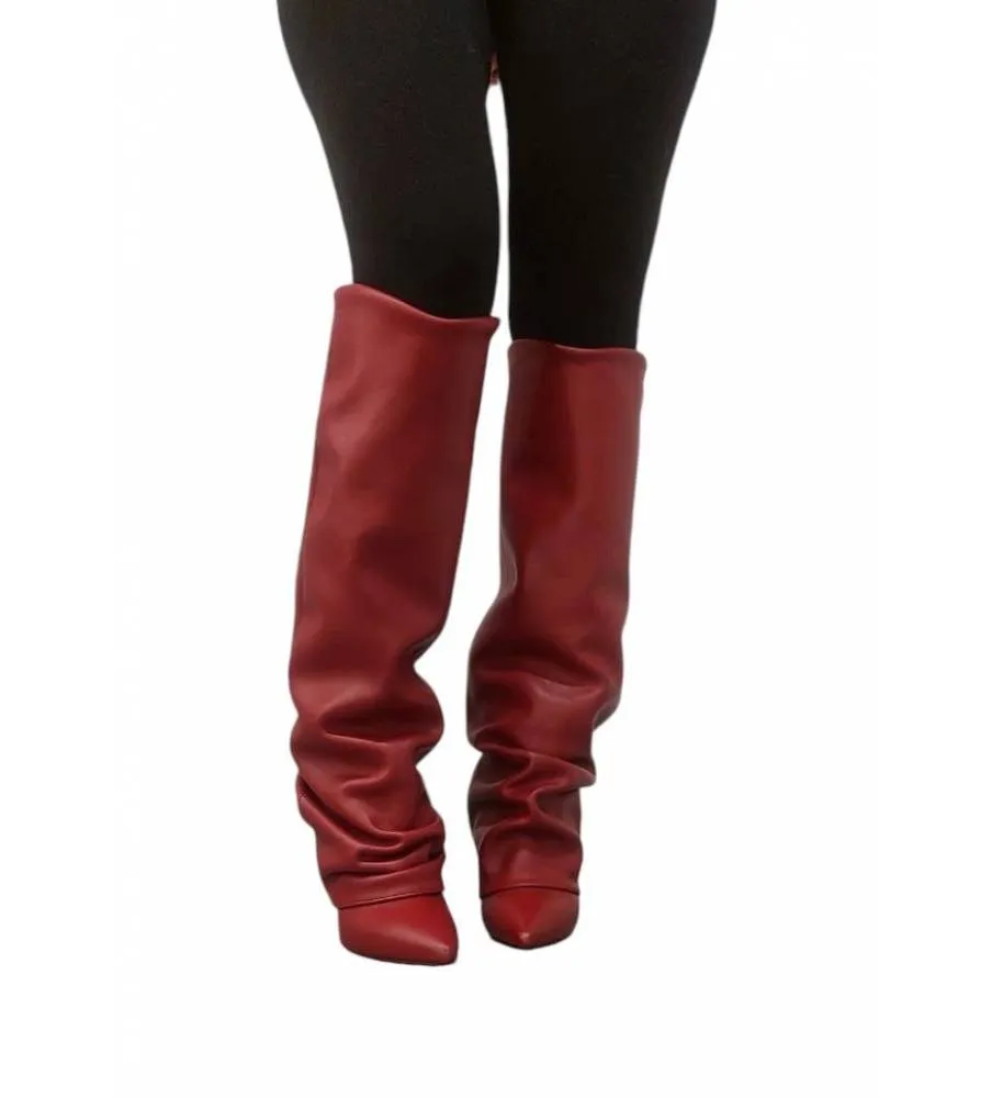 Ni-Na* Stivale In Pelle Bordeaux Orietta 8 Made in Italy