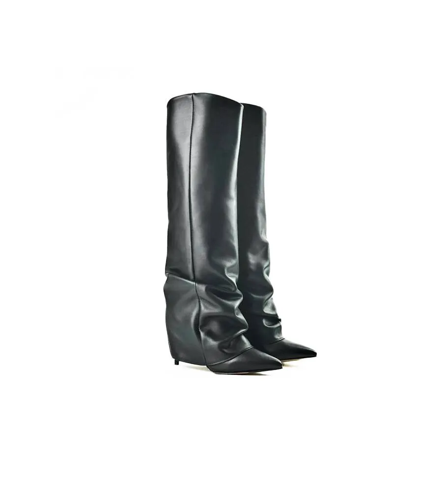 Ni-Na* Stivale In Pelle Nero Orietta 8 Made in Italy