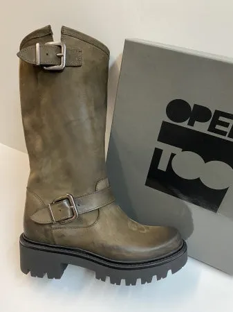 Open Too Gegia 1 stivale donna in pelle moro con doppia fibbia
