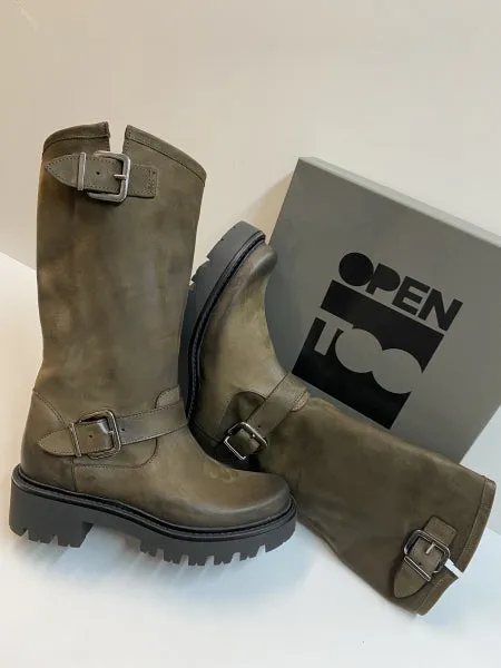 Open Too Gegia 1 stivale donna in pelle moro con doppia fibbia