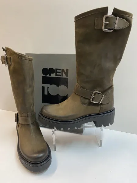 Open Too Gegia 1 stivale donna in pelle moro con doppia fibbia