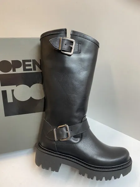 Open Too Gegia 1 stivale donna in pelle nero con doppia fibbia