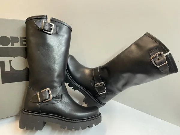 Open Too Gegia 1 stivale donna in pelle nero con doppia fibbia