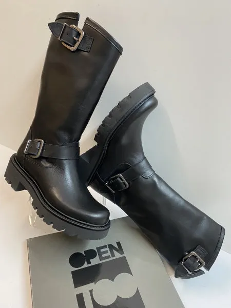 Open Too Gegia 1 stivale donna in pelle nero con doppia fibbia