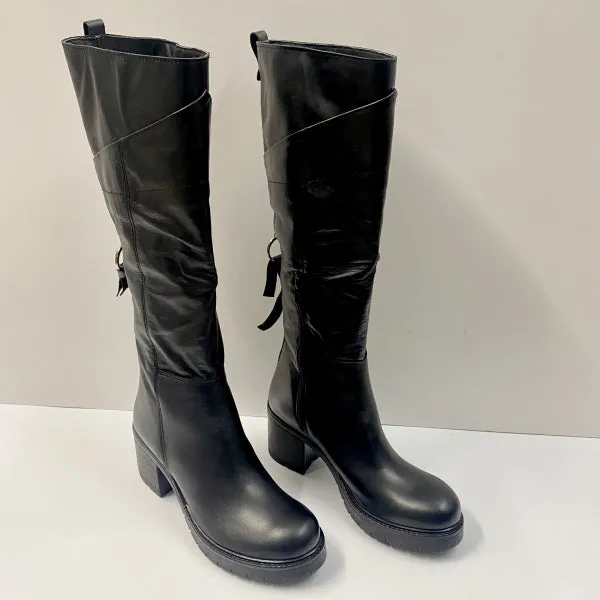 OPEN TOO H128 STIVALE CON ZIP IN PELLE NERO