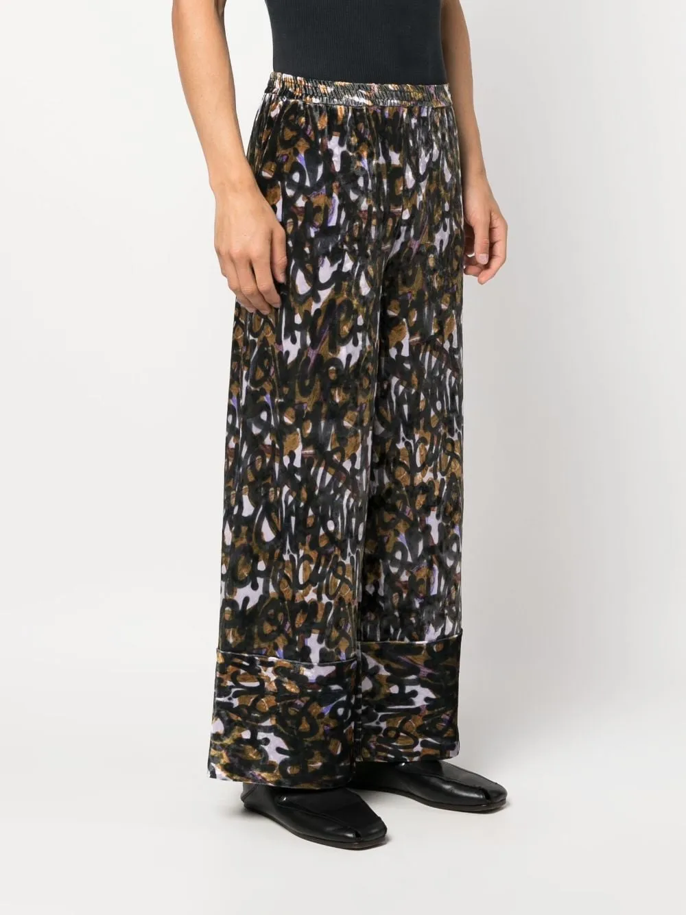 pantalone palazzo in velluto fantasia