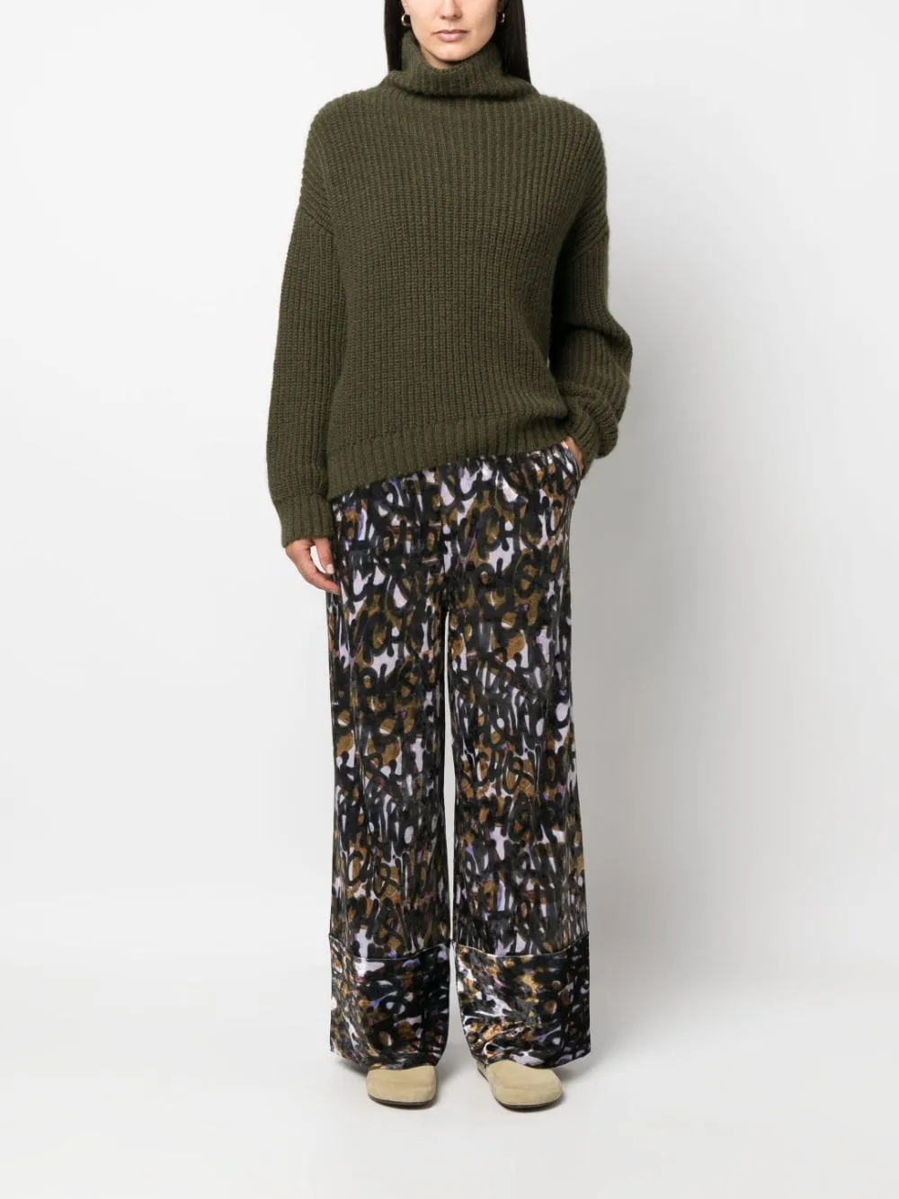 pantalone palazzo in velluto fantasia