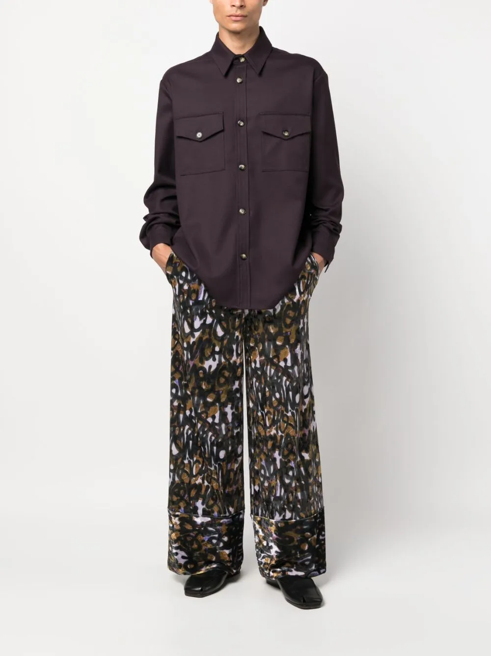pantalone palazzo in velluto fantasia