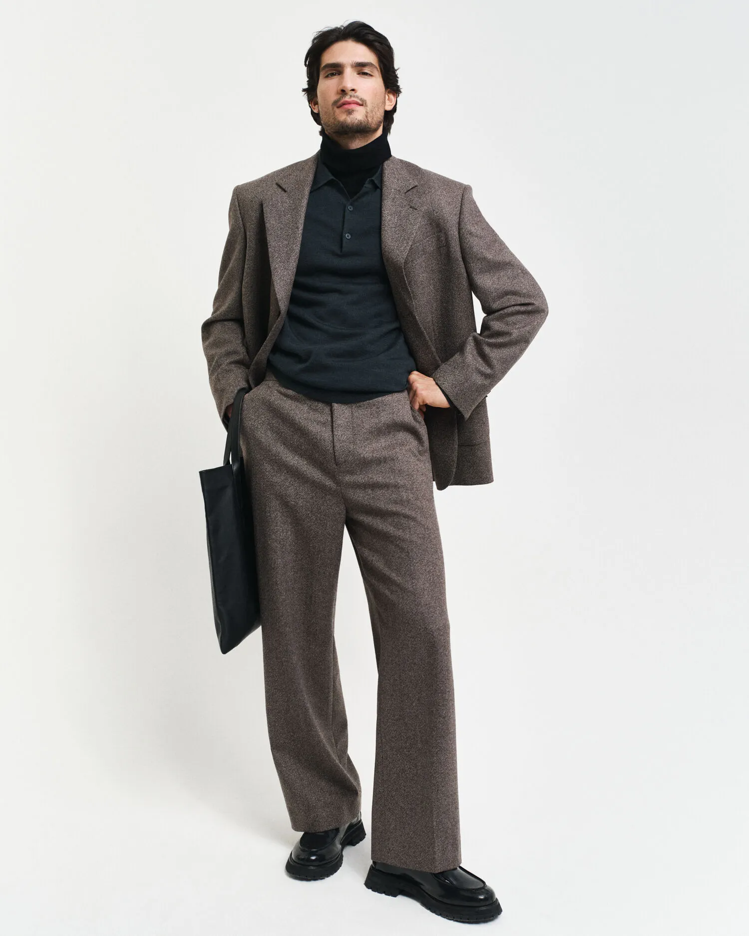Pantaloni da abito in lana Mouliné relaxed fit    