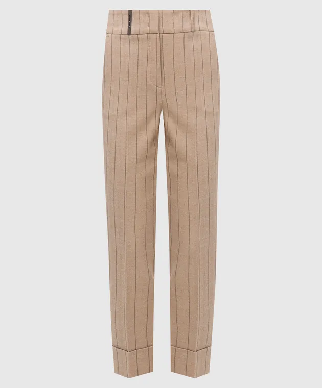 Peserico Pantaloni in lana a righe beige P0462902570