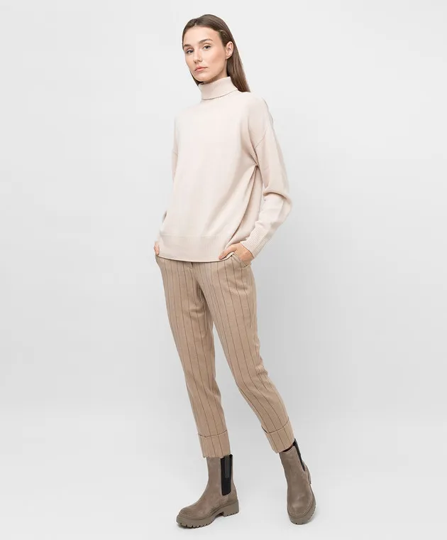 Peserico Pantaloni in lana a righe beige P0462902570