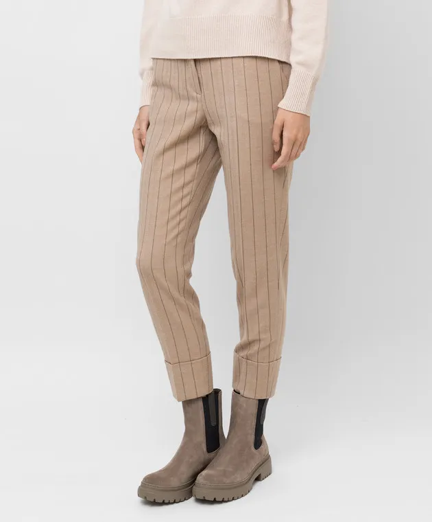 Peserico Pantaloni in lana a righe beige P0462902570