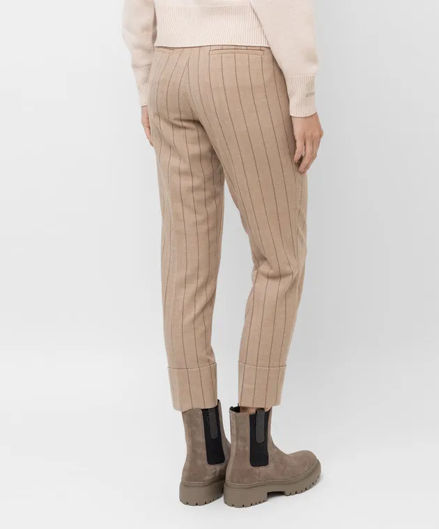 Peserico Pantaloni in lana a righe beige P0462902570