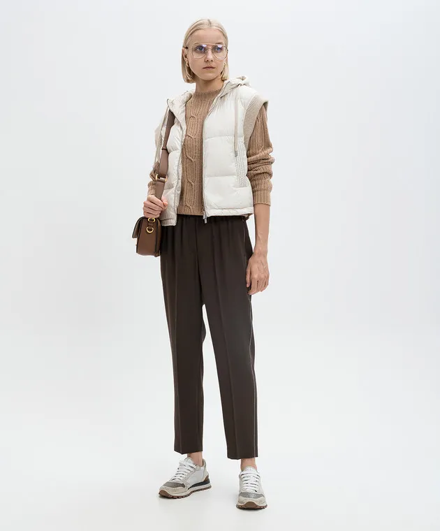 Peserico Pantaloni in lana marrone con catena monil P0407206753