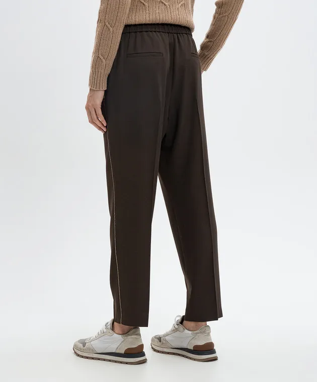 Peserico Pantaloni in lana marrone con catena monil P0407206753