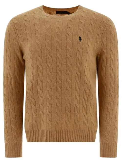 POLO RALPH LAUREN     Maglione a trecce misto cashmere marrone