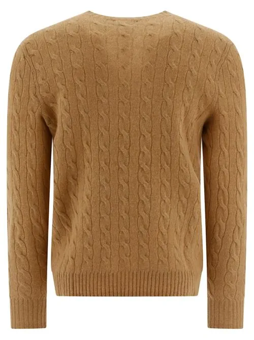 POLO RALPH LAUREN     Maglione a trecce misto cashmere marrone