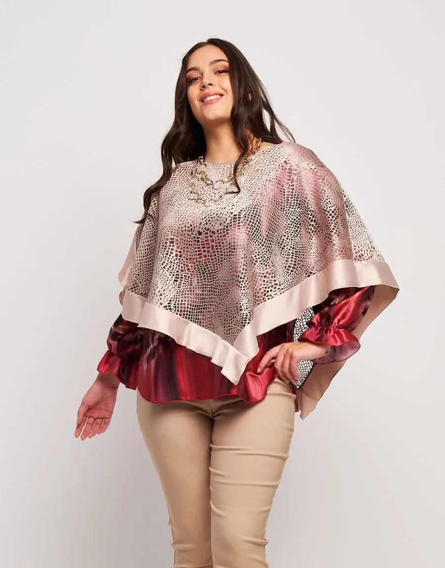 Poncho in pizzo con raso